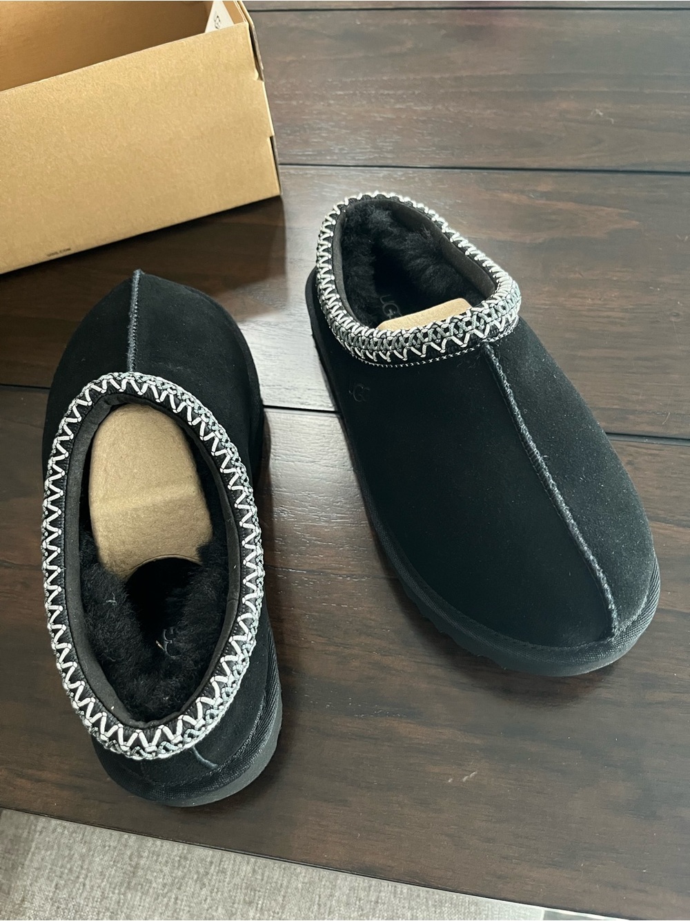 UGG Tasman II Women's Black Slip-On Suede Slippers with Embroidered Trim - Picture 7 of 11